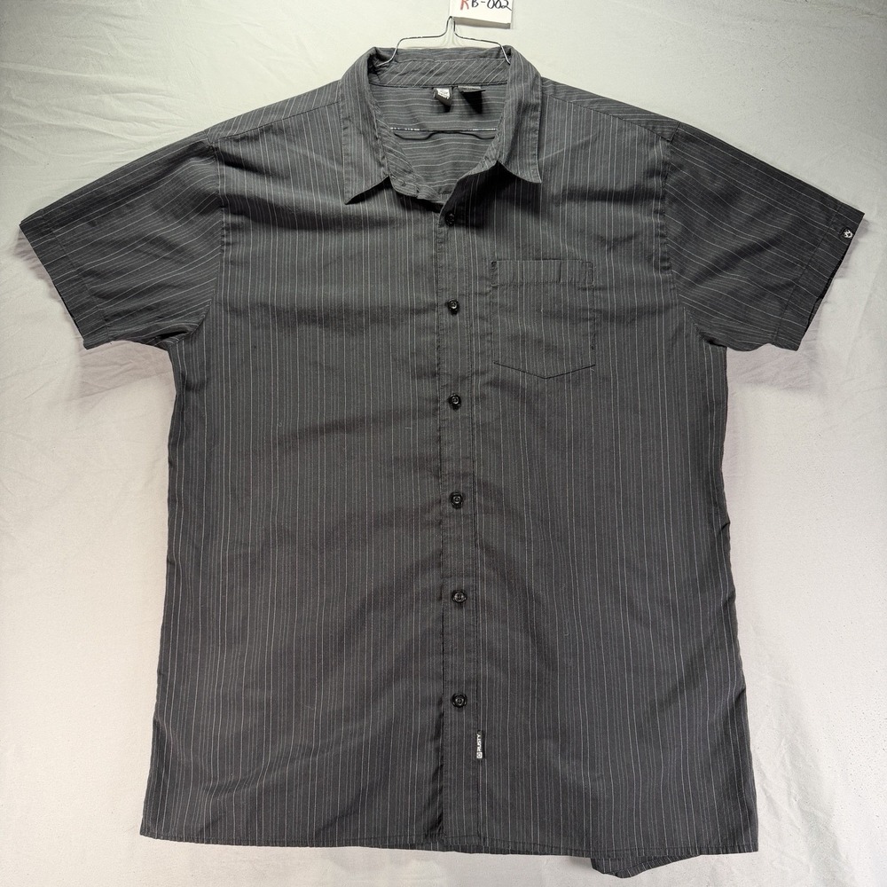 Rusty Button Up Shirt Mens 2XL Black Short Sleeve Surfboards Surf Striped Cotton
